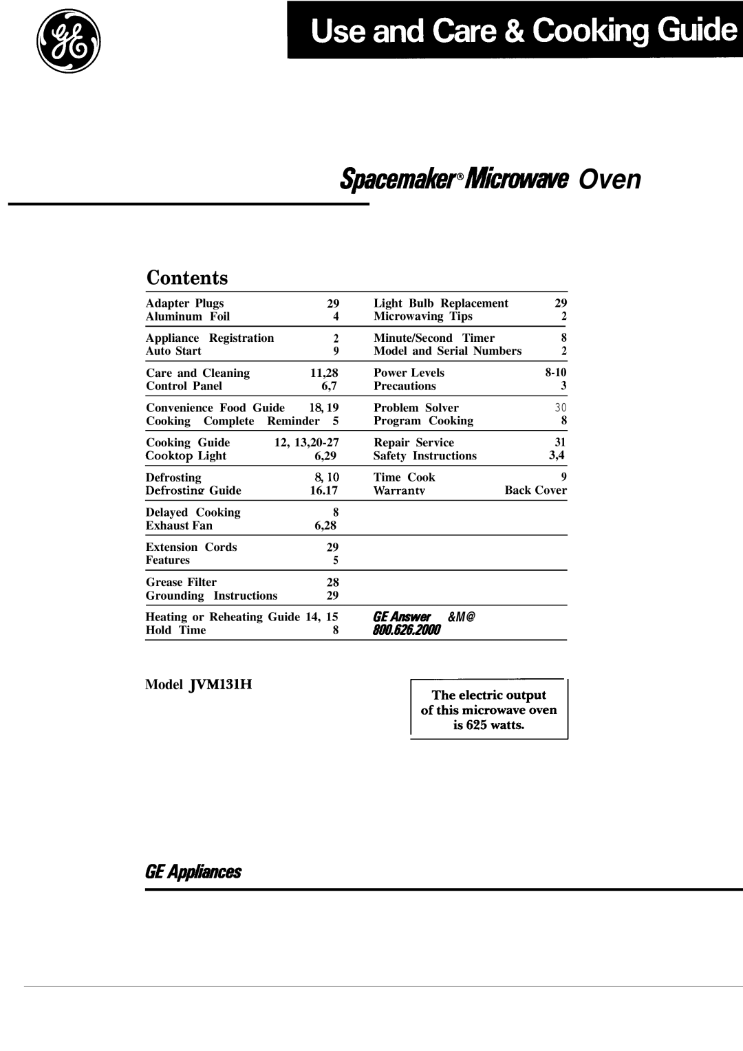 GE 49-8027, JVM131H, 164D2092P020 warranty SpacemakermMicwwe Oven 