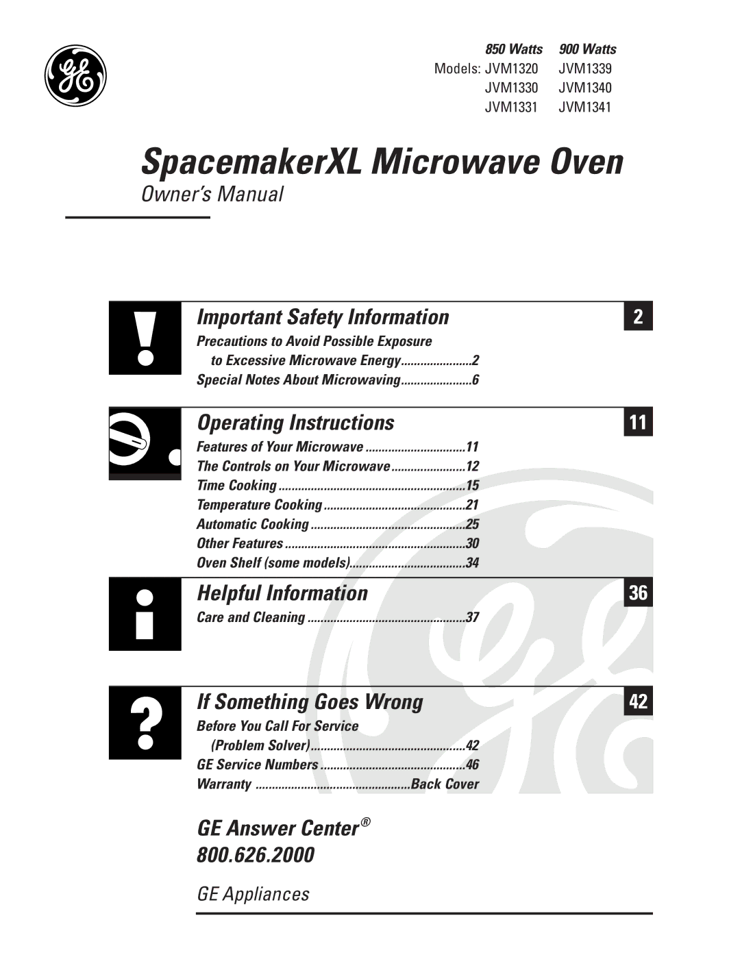 GE JVM1320 warranty Watts, Before You Call For Service, GE Service Numbers 