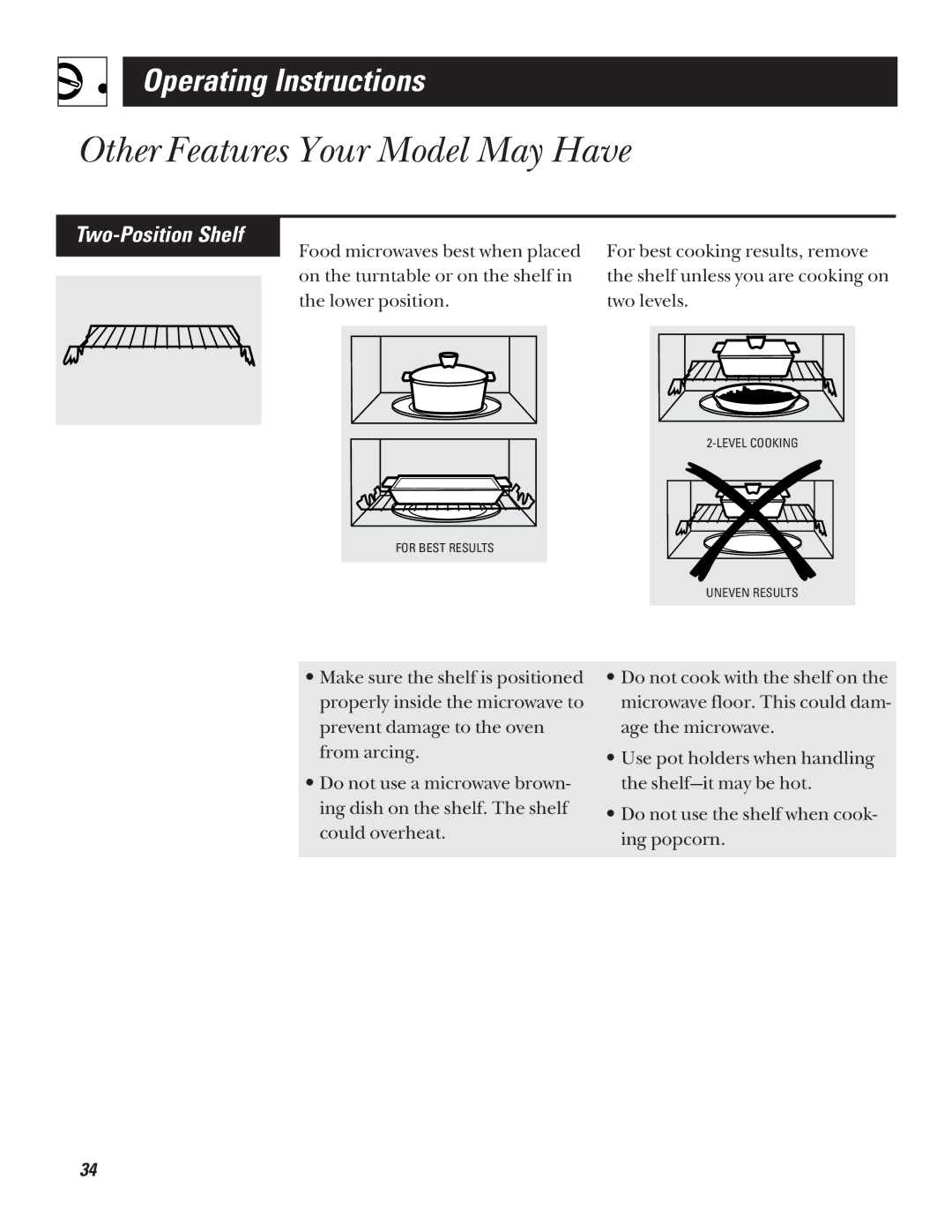 GE JVM1320 warranty Two-Position Shelf 