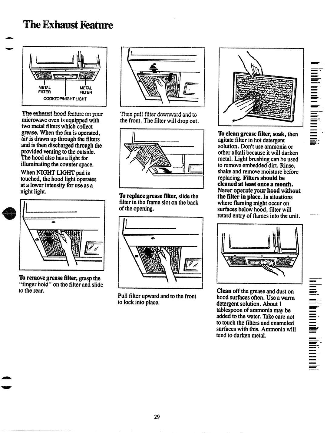 GE JVM132G manual Theexhausthoodfeatureonyour, Tockxmgrease filter,soak,then, Cleanedatleastoncea month 