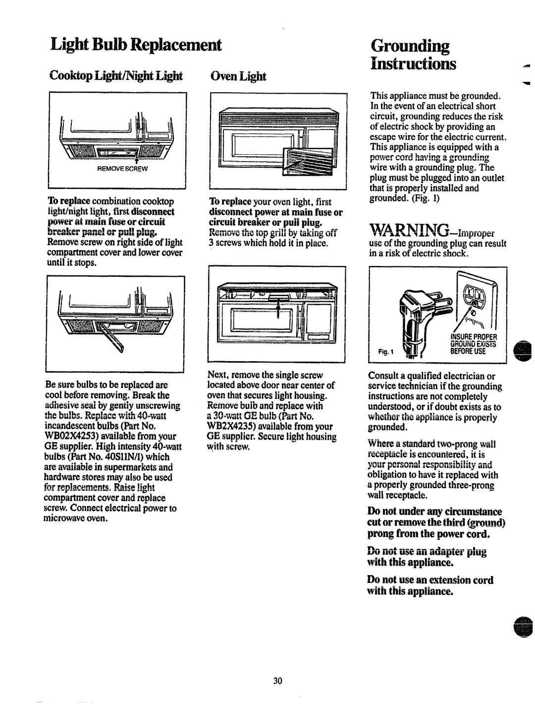 GE JVM132G manual Co&tqiLight/ Night, Donot useanadapterplug, Withthisappliance 