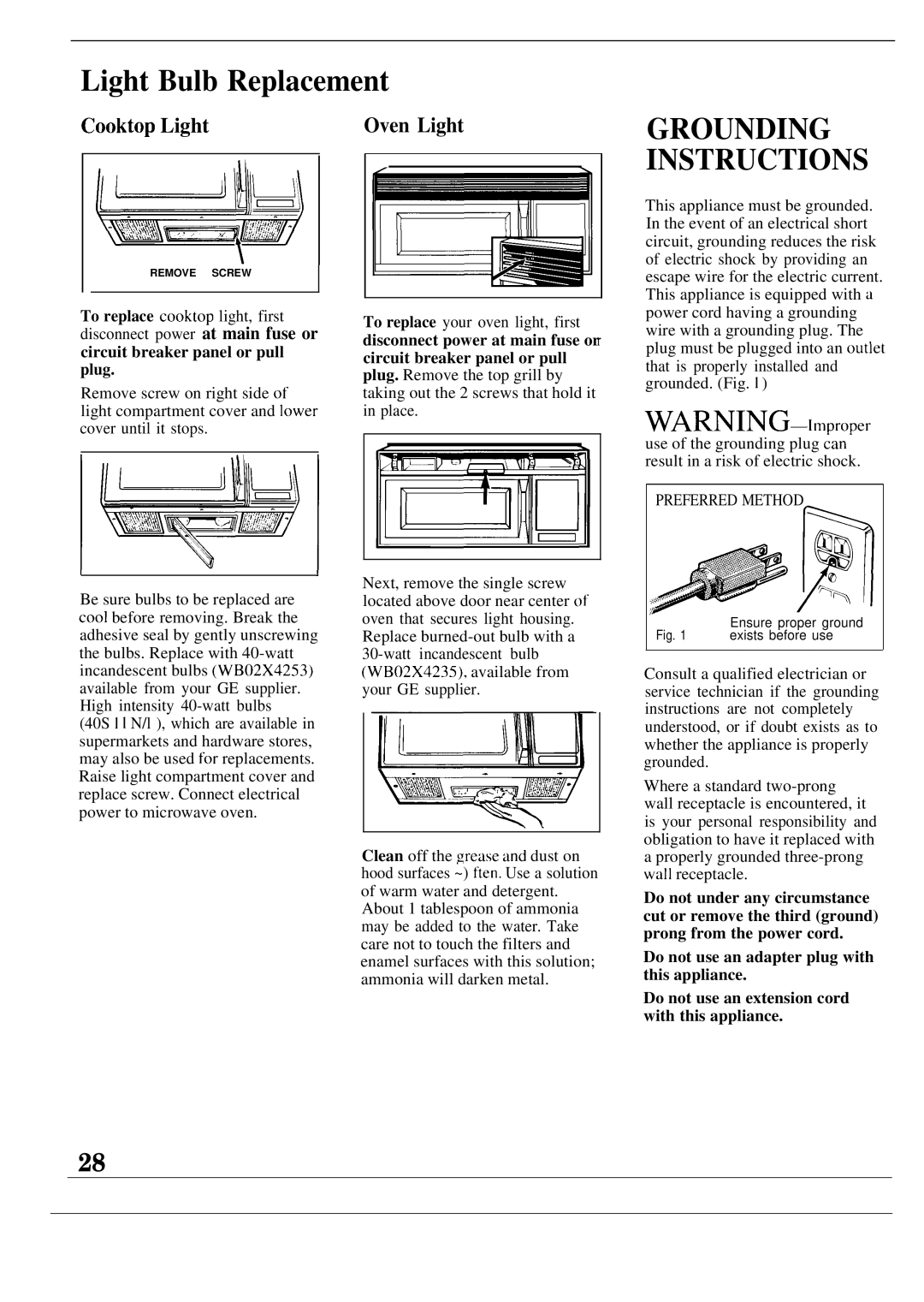 GE JVM132J, 49-8261, JVM133J warranty Light Bulb Replacement, Cooktop Light Oven Light, Circuit breaker panel or pull plug 