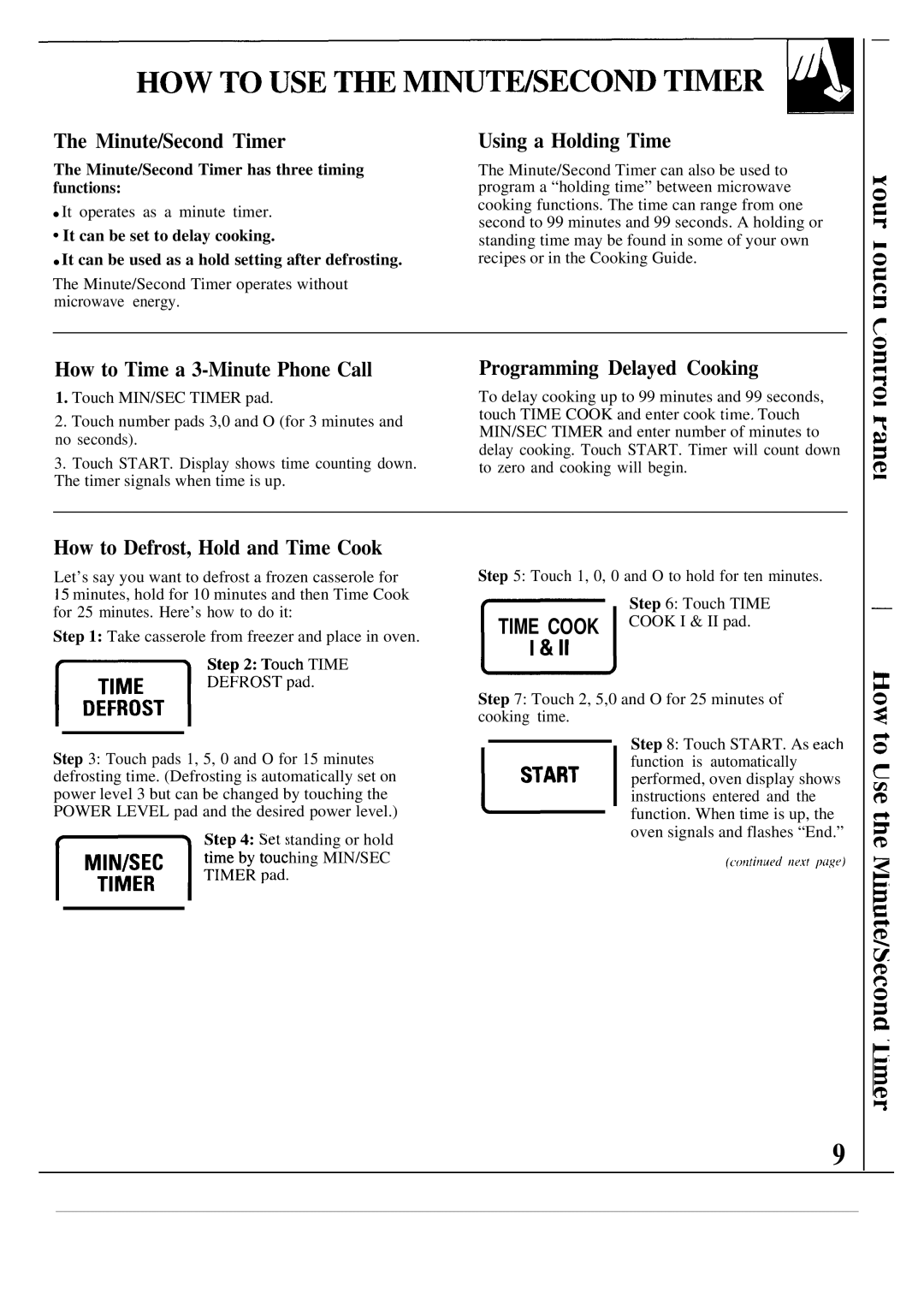 GE 49-8284 Minute/Second Timer, Using a Holding Time, How to Time a 3-Minute Phone Call, Programming Delayed Cooking 