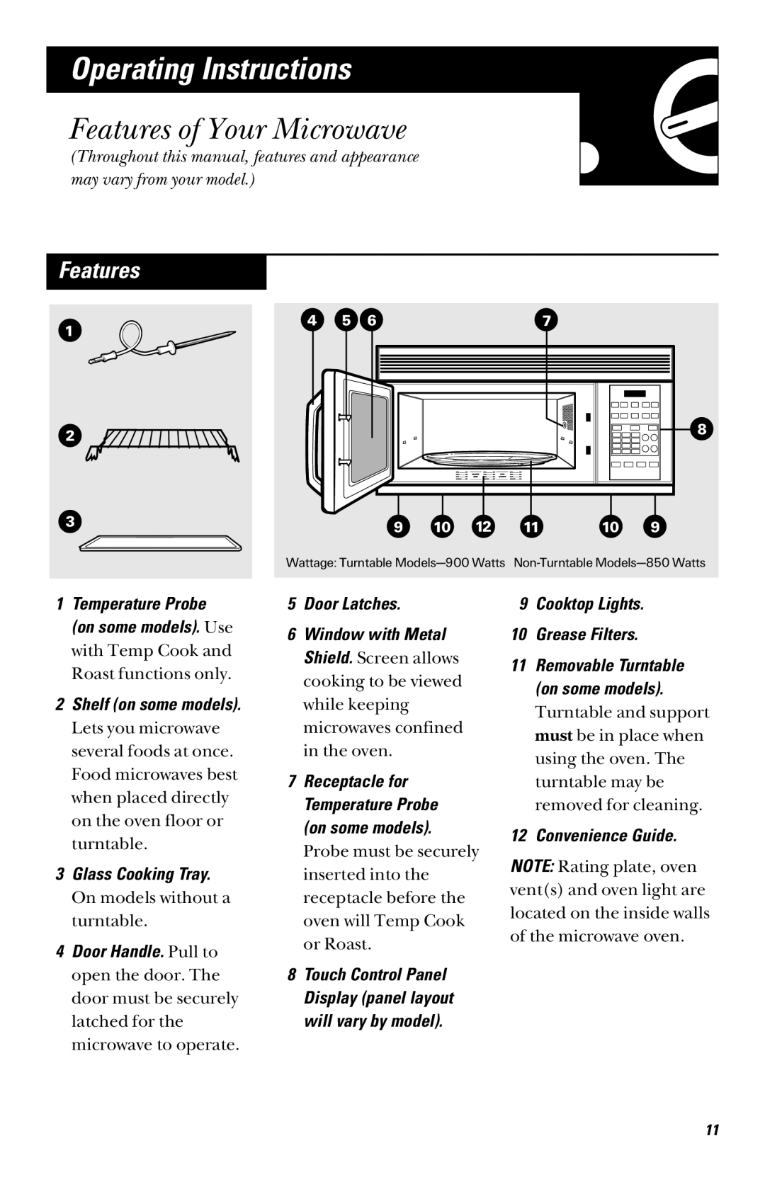 GE JVM1331, JVM1339, JVM1330, JVM1341, JVM1340 owner manual Operating Instructions, Features of Your Microwave 