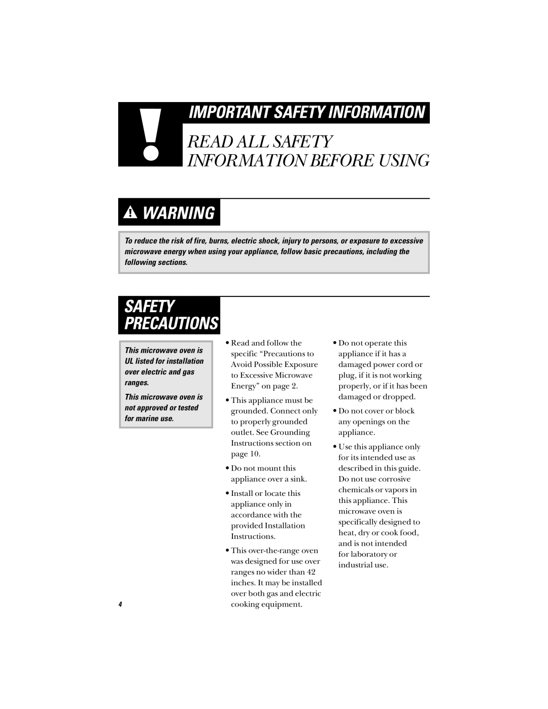 GE JVM1340, JVM1339, JVM1331, JVM1330, JVM1341 owner manual Safety Precautions 