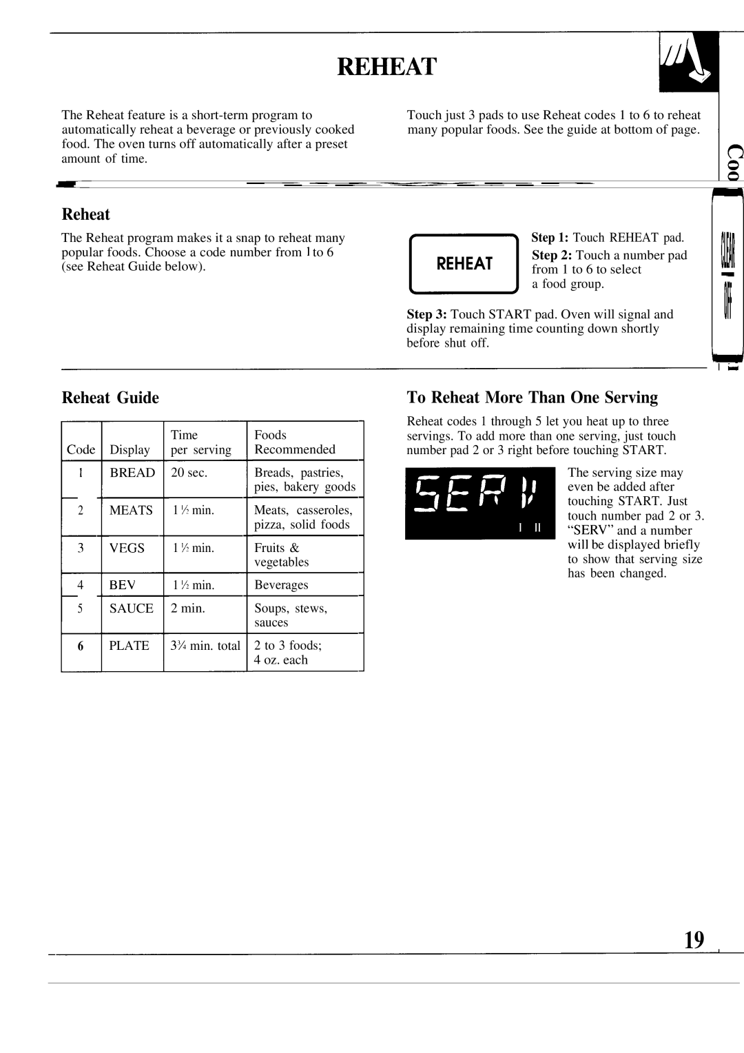 GE JVM139K warranty Reheat Guide, To Reheat More Than One Serving 