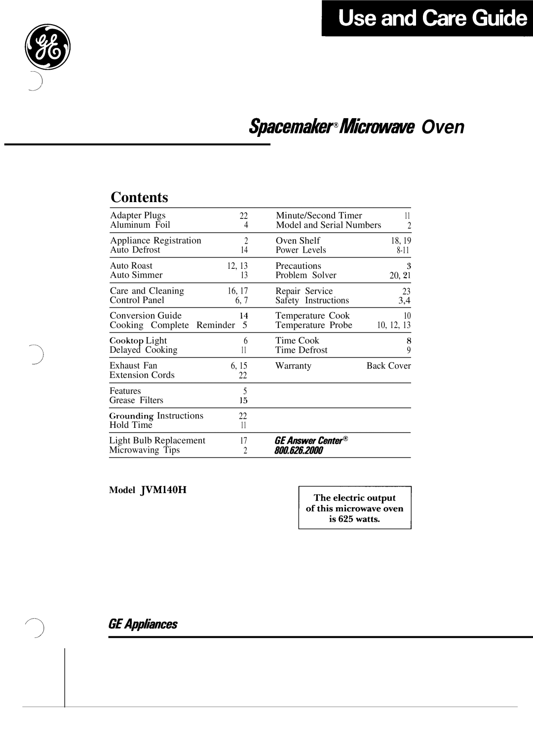 GE JVM140H warranty Spacemaker@Micrwwe Oven 