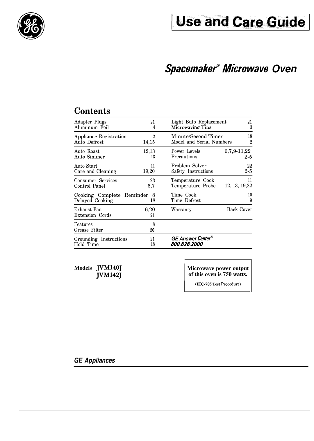 GE JVM142J, JVM140J warranty UseandC areGuide 