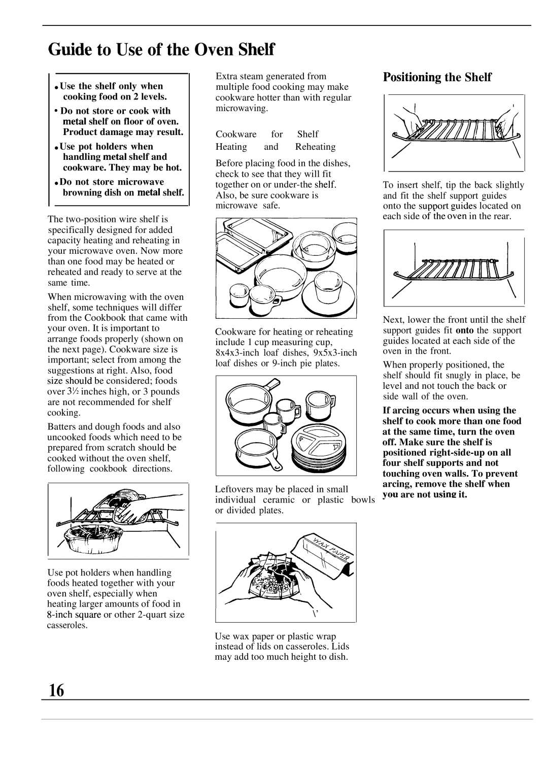 GE JVM140J, JVM142J warranty Gtide to Use of the Oven SheM, Cookware. They may be hot, Do not store microwave 