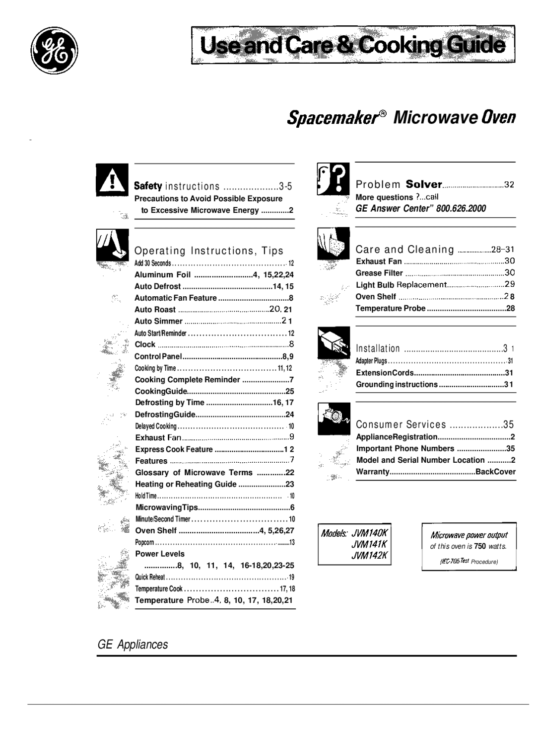 GE JVM142K, JVM140K, JVM141K operating instructions SpacemakeP Microwave Oven 