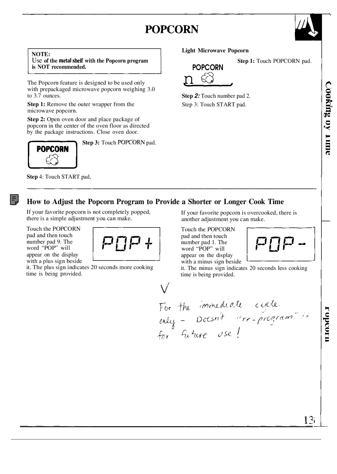 GE JVM142K, JVM140K, JVM141K operating instructions Light Microwave Popcorn 