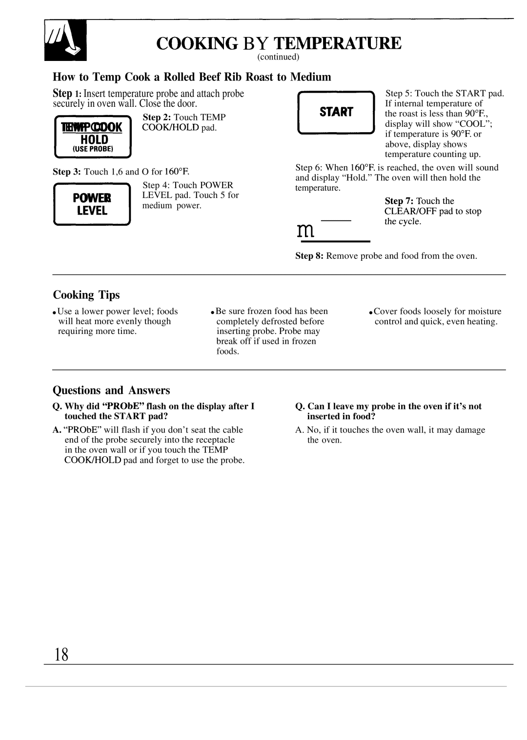 GE JVM140K, JVM142K, JVM141K operating instructions How to Temp Cook a Rolled Beef Rib Roast to Medium, Level, Cooking Tips 