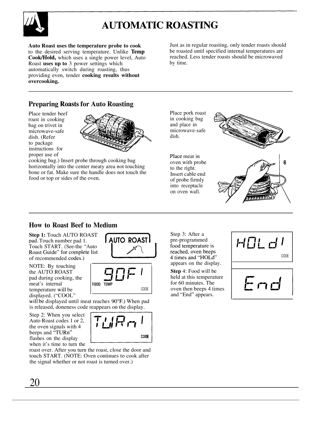 GE JVM141K, JVM140K, JVM142K Auto~Tic Roast~G, Lf~ff=, Preparing Roask for Auto Roasting, How to Roast Beef to Medium 