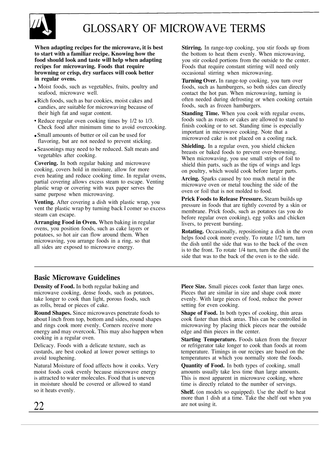 GE JVM142K, JVM140K, JVM141K operating instructions Glossary of Microwave Terms, Basic Microwave Guidelines 