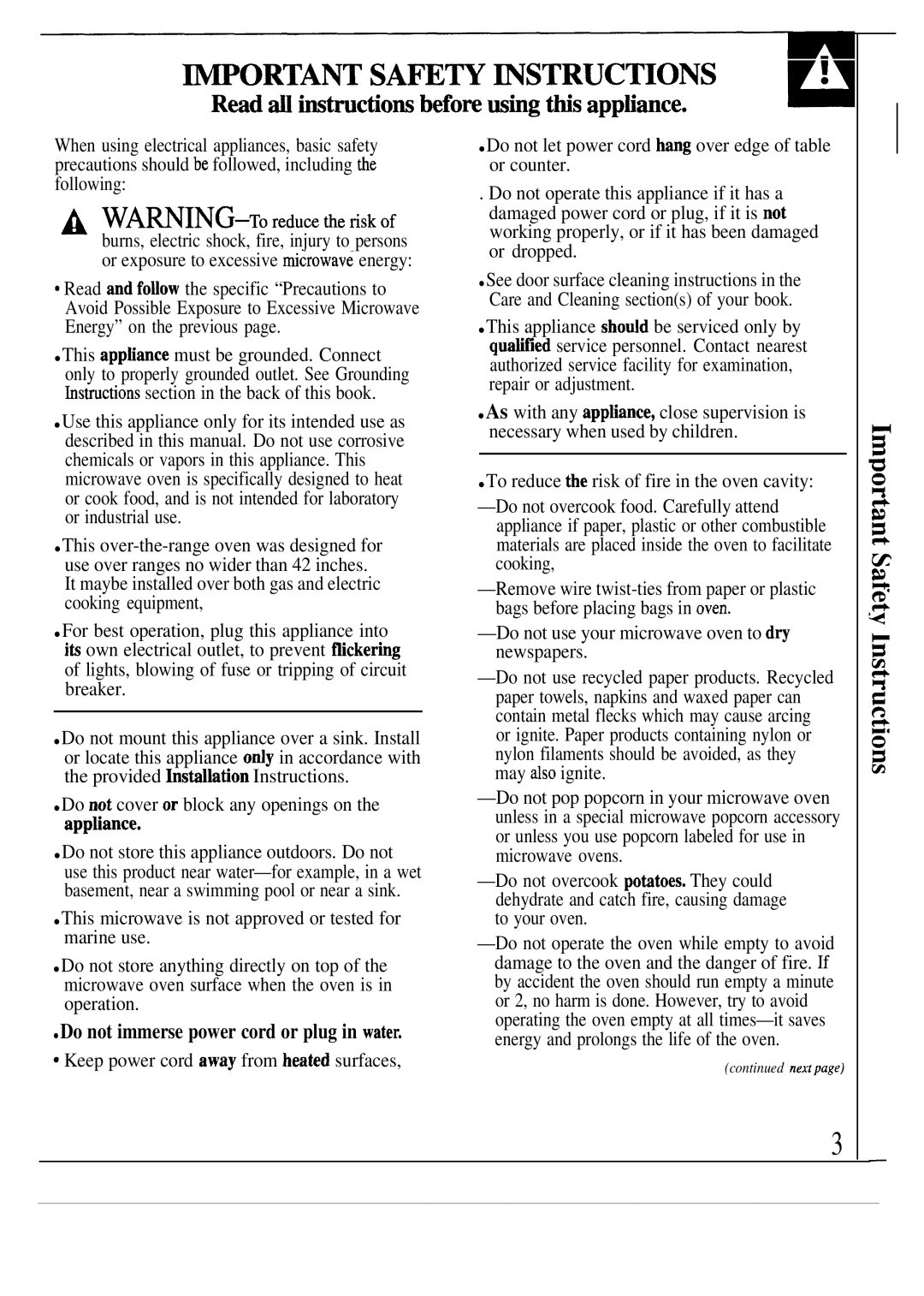 GE JVM140K, JVM142K, JVM141K operating instructions Mortant SAFE~ ~STRUCTIONS, Rmd ~ titictiom befo~ whg ttis apphmce 