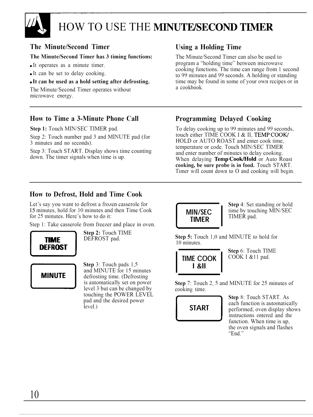 GE JVM140K HOW to USE the MINUTE/SECOND Timer, How to Time a 3-Minute Phone Call, Programming Delayed Cooking 