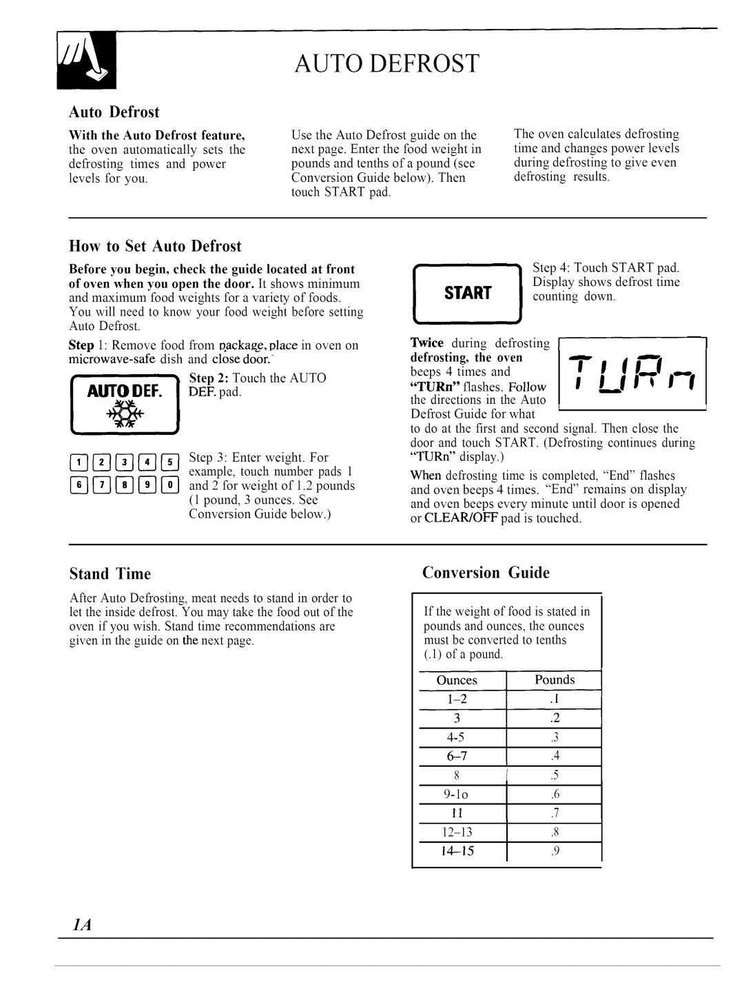 GE JVM140K operating instructions Conversion Guide, How to Set Auto Defrost, Stand Time 