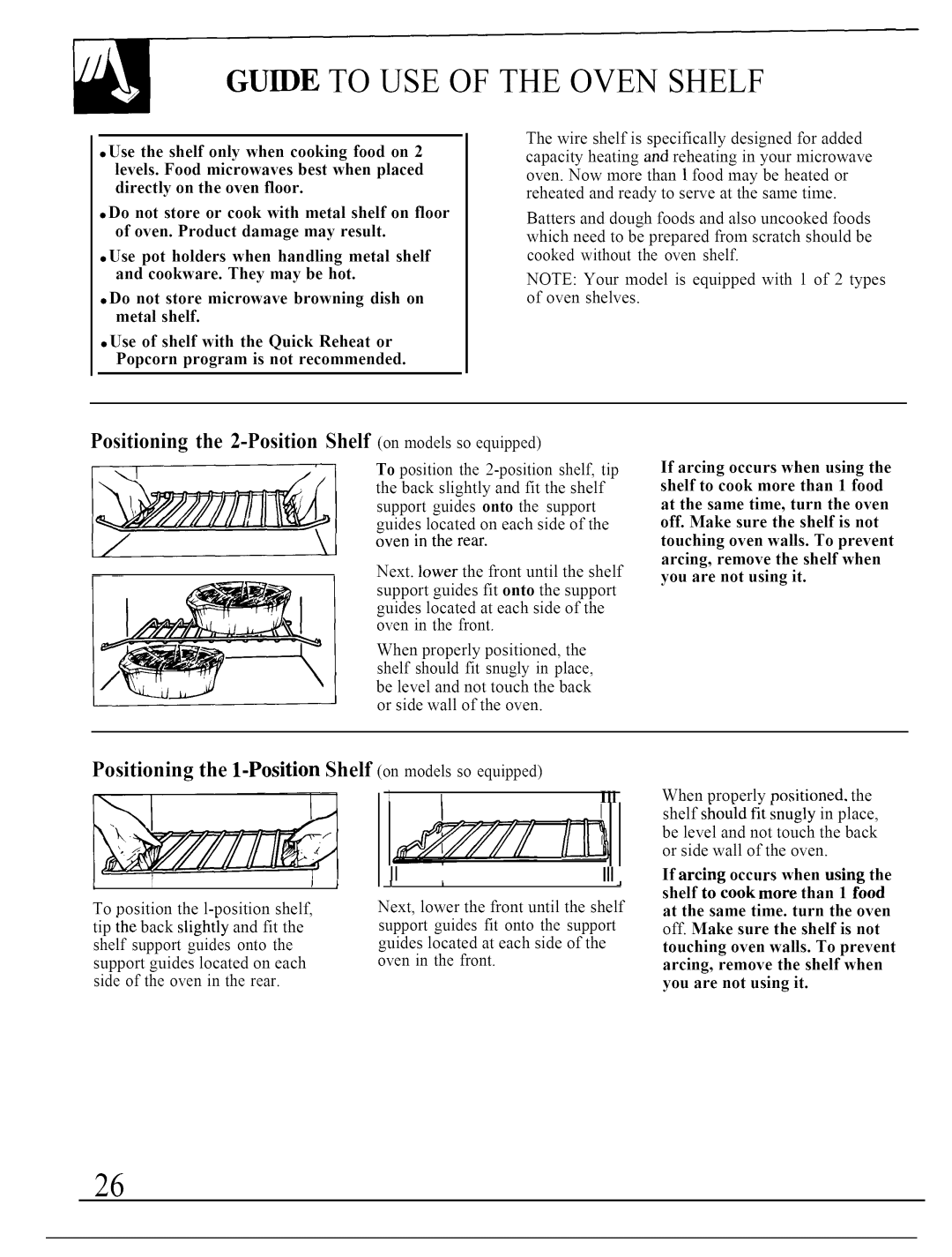 GE JVM140K operating instructions Guide To Use Of The Oven Shelf 