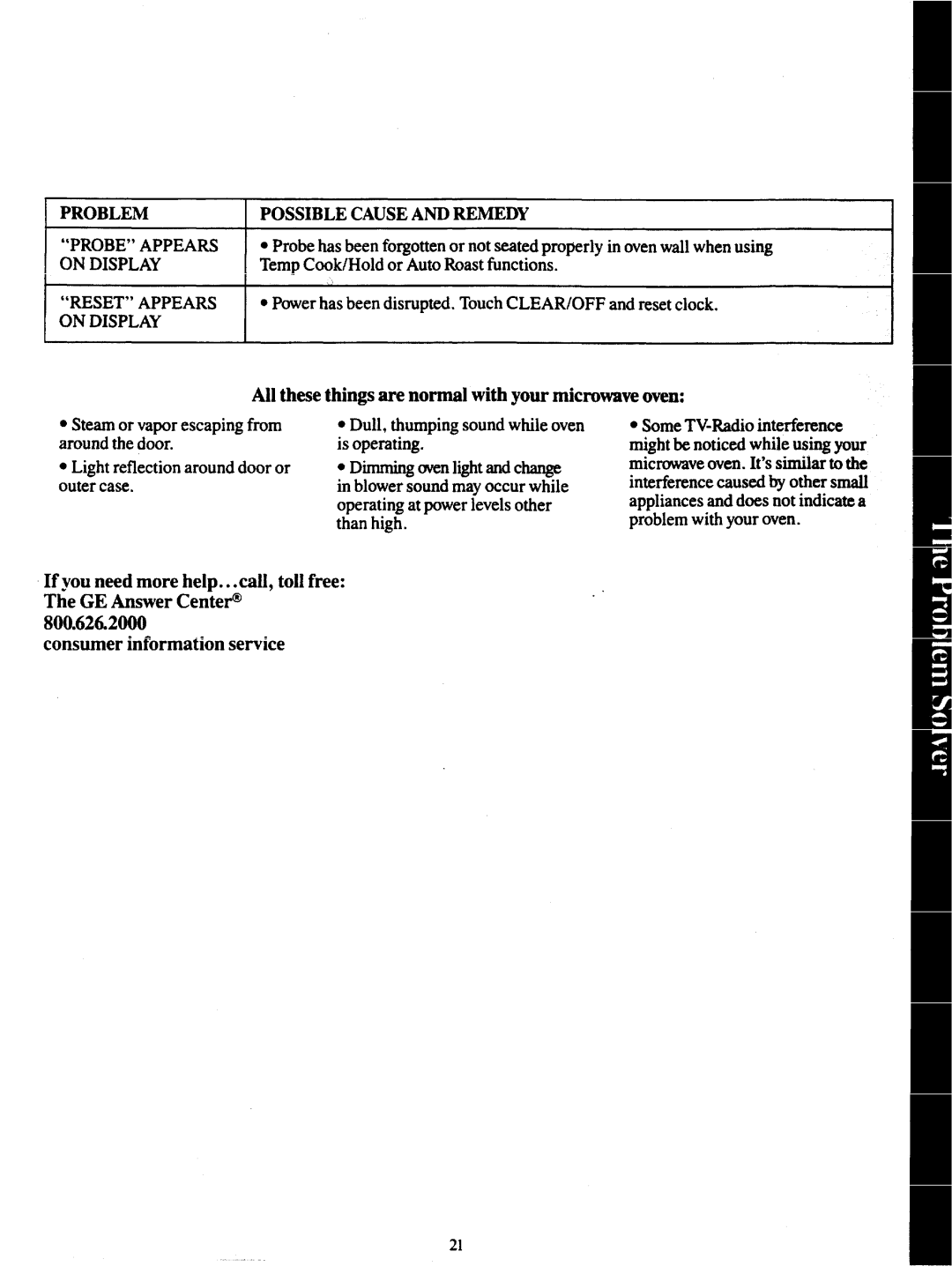 GE JVM141G manual AUthese things are normal with your microwave oven, Probe Appears on Display Reset Appears on Display 