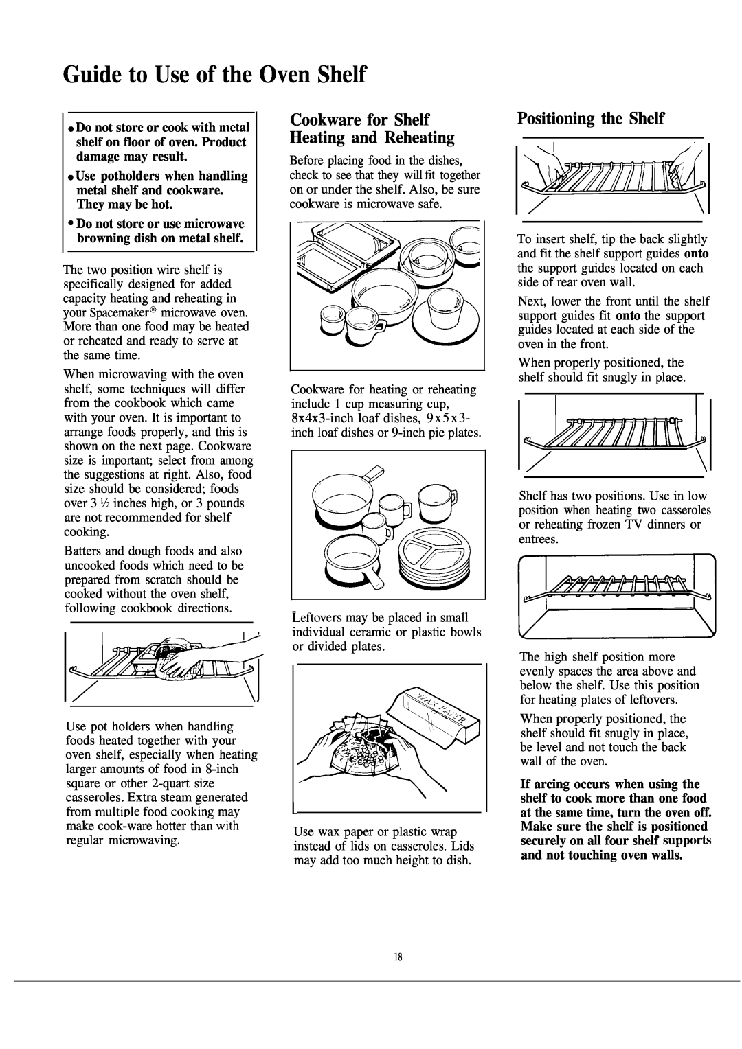 GE JVM141H warranty Guide to Use of the Oven Shelf, Positioning the Shelf 