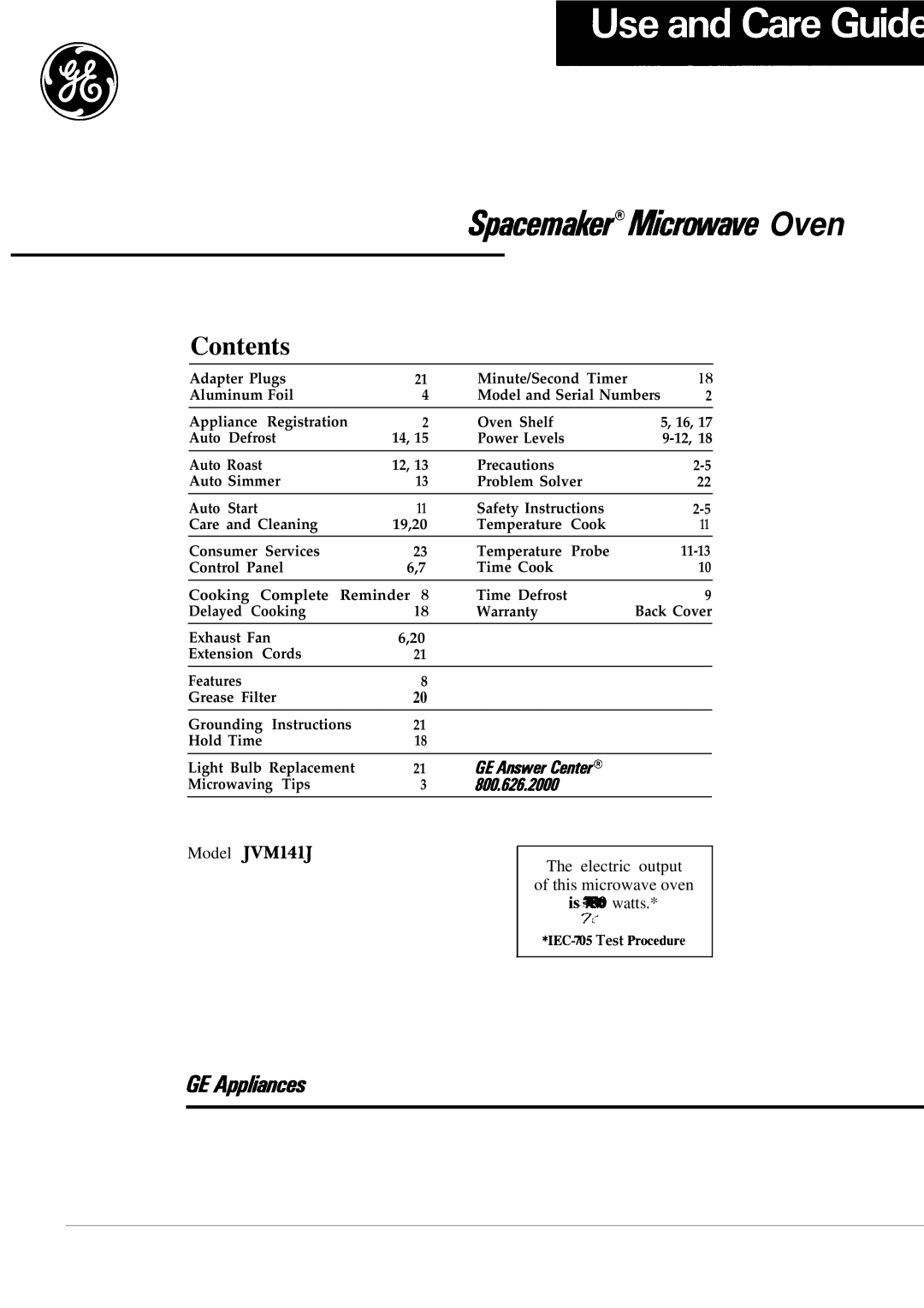 GE JVM141J warranty SpacemakerMicrwave Oven 