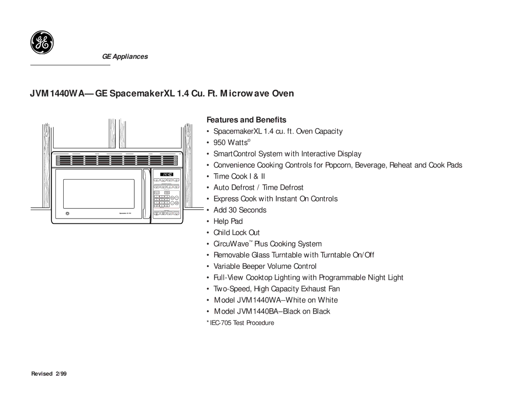 GE JVM1440WA dimensions Features and Benefits 