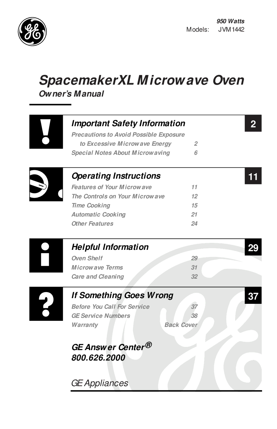 GE JVM1442 owner manual SpacemakerXL Microwave Oven 