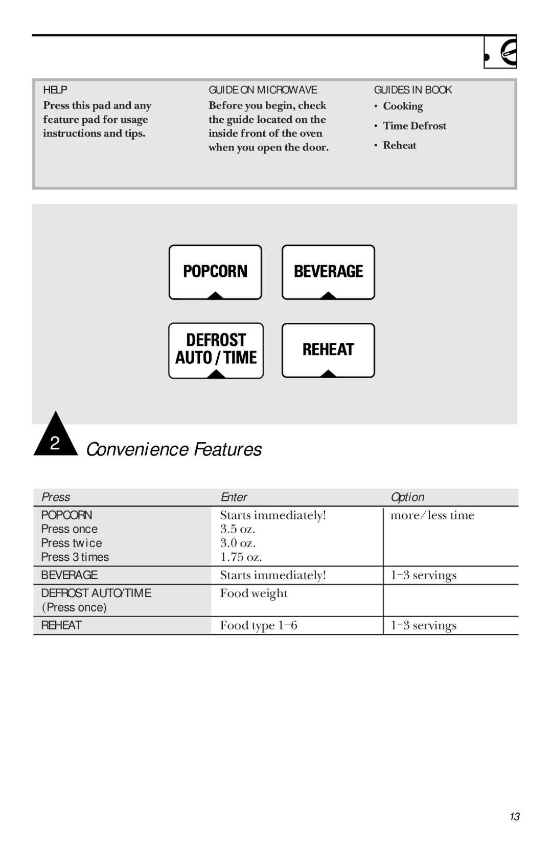 GE JVM1442 owner manual Press Enter Option, Help Guide on Microwave Guides in Book 