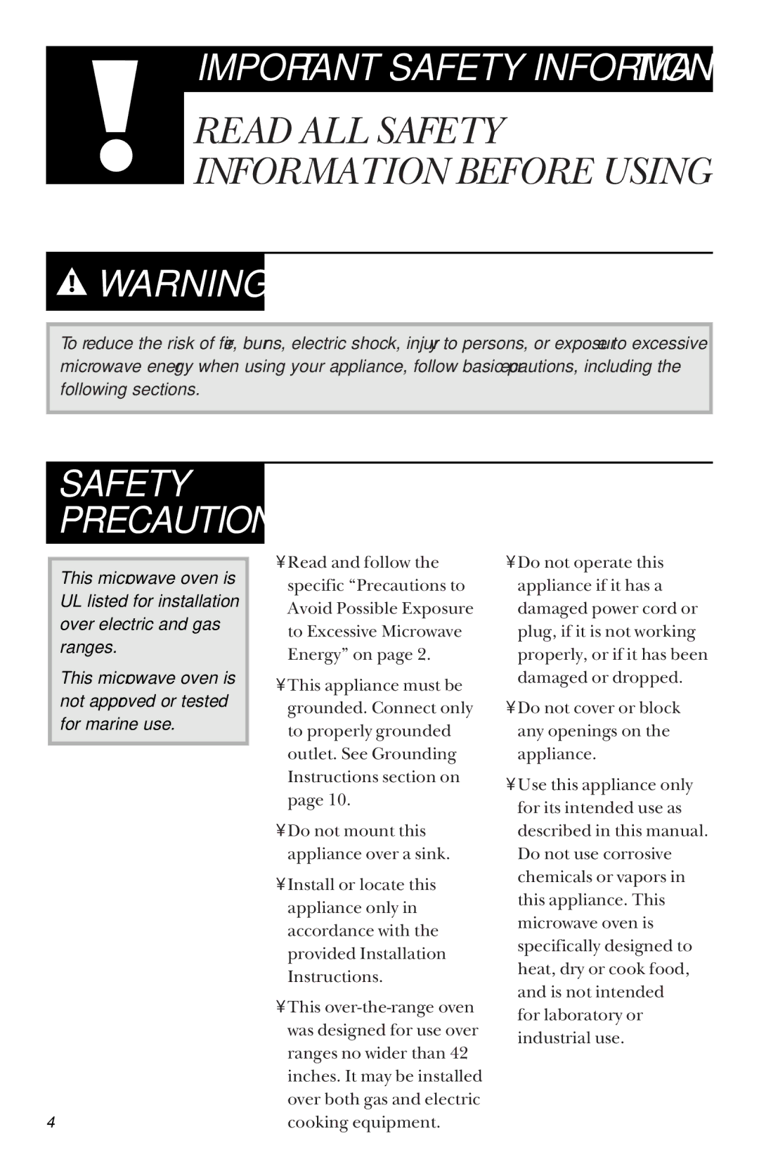 GE JVM1442 owner manual Safety Precautions 