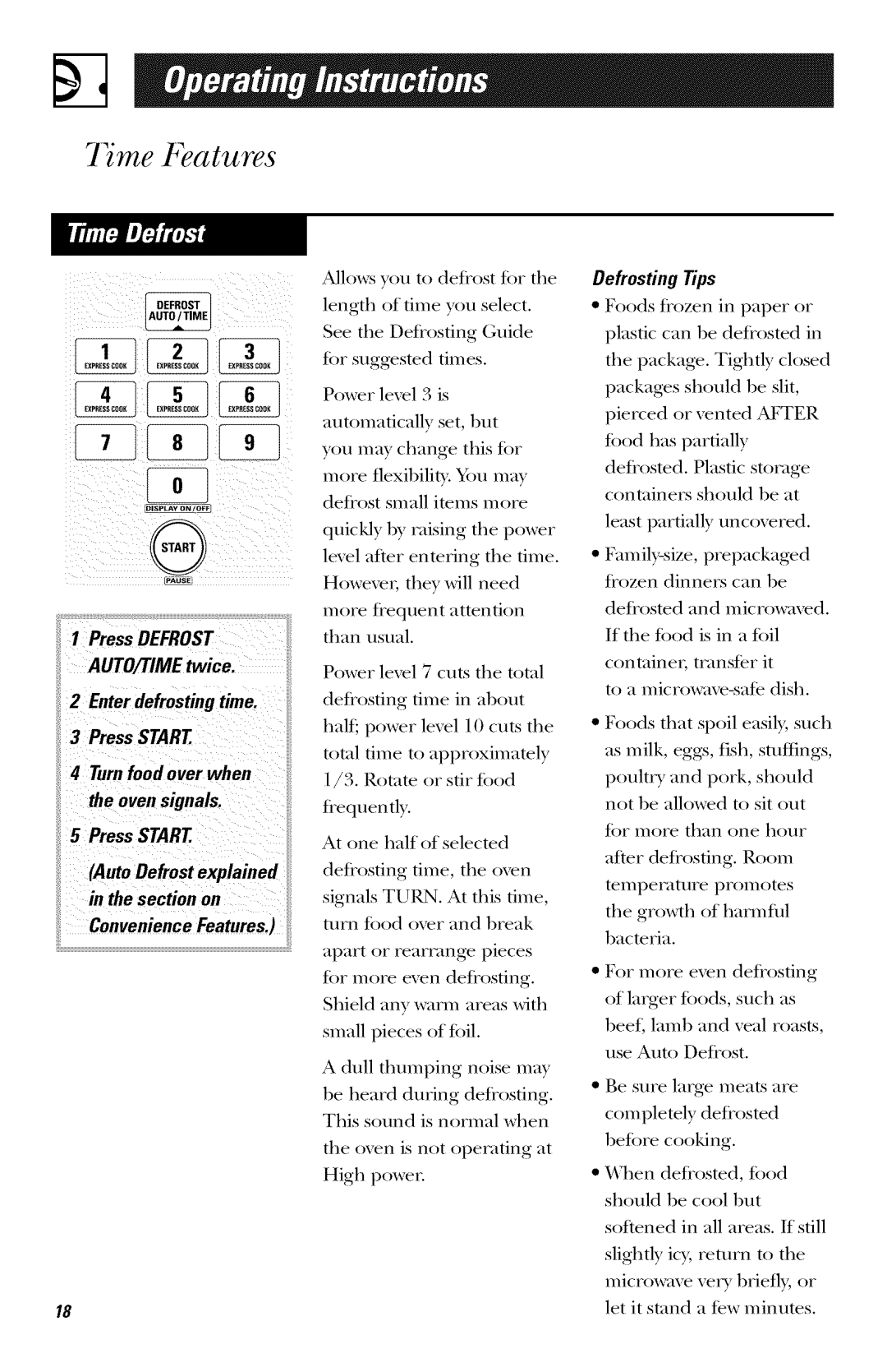 GE JVM1440, JVM1443, JVM1441, JVM1420, JVM1421 owner manual Me Features, Defrosting Tips 