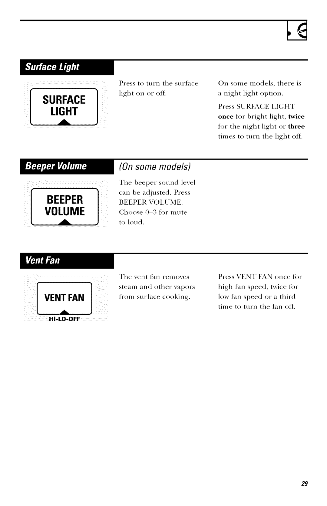 GE JVM1421, JVM1443, JVM1441, JVM1420, JVM1440 owner manual Hi.Lo.Off 