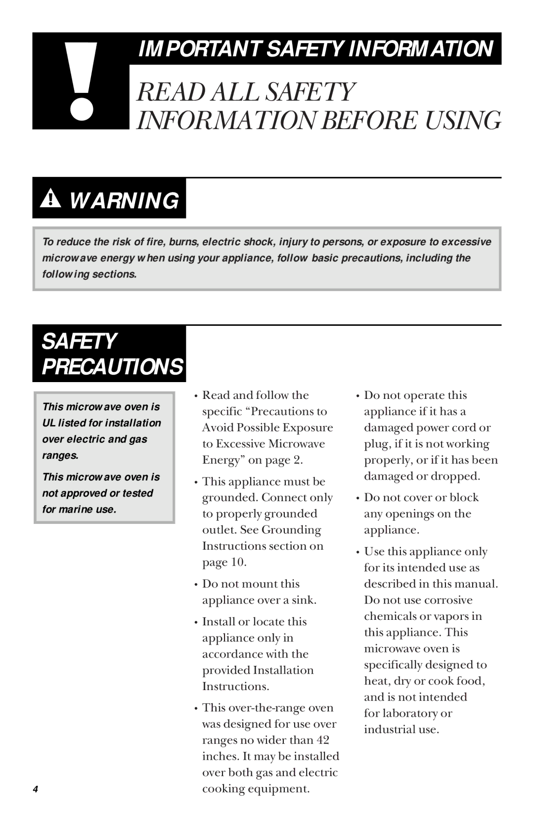 GE JVM1450, JVM1451 owner manual Safety Precautions 