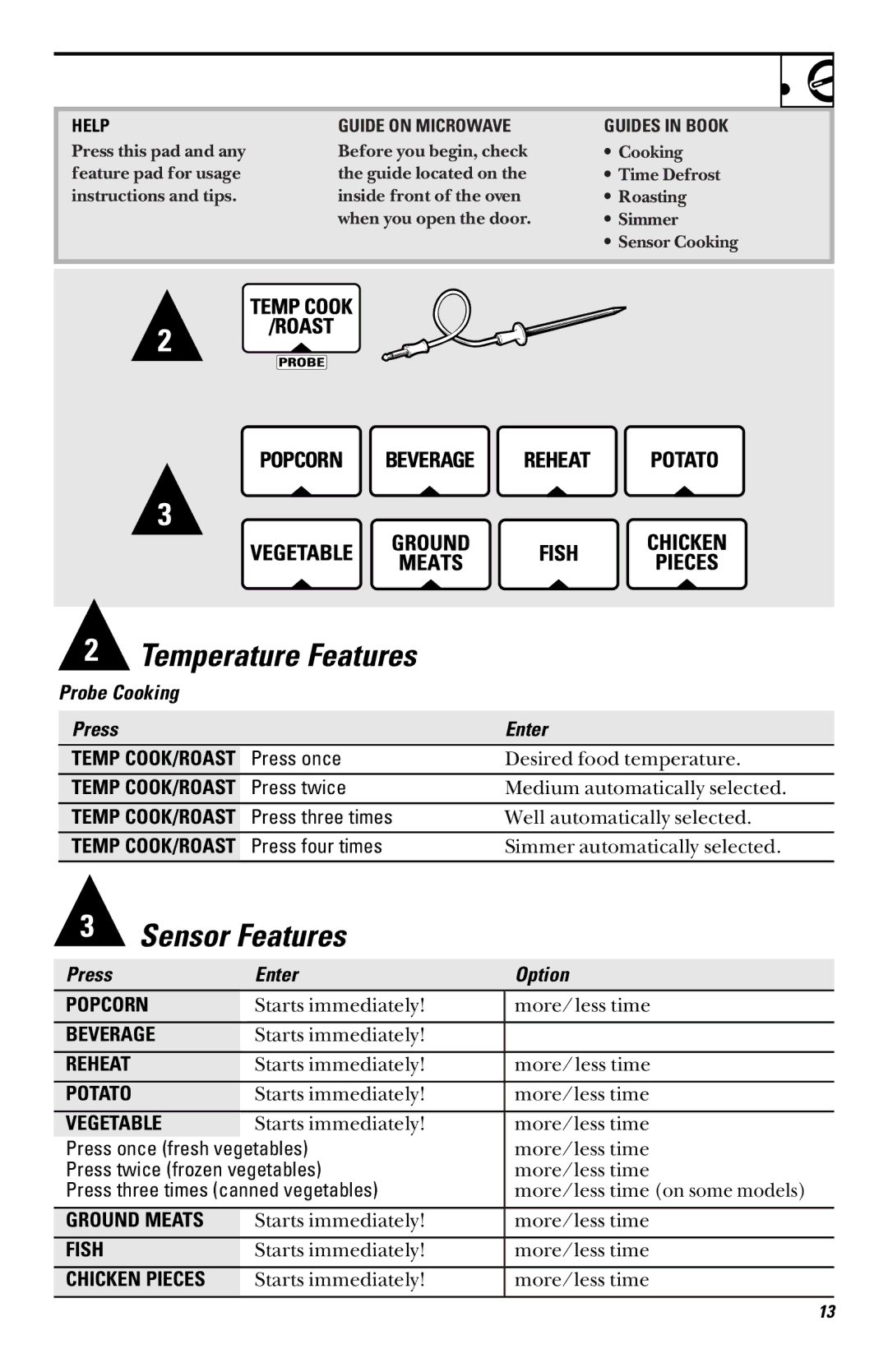 GE JVM1460 owner manual Probe Cooking Press Enter, Press Enter Option 