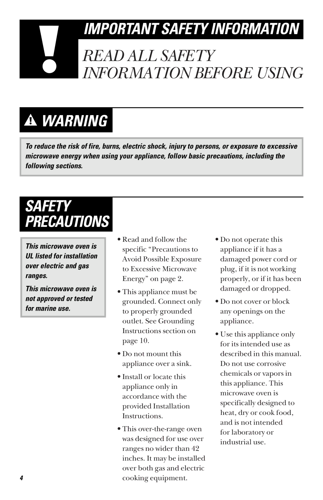 GE JVM1460 owner manual Safety Precautions 