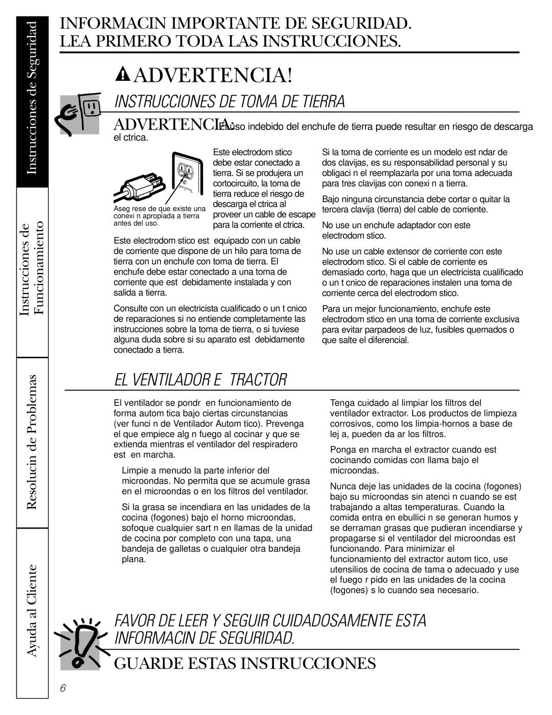 GE JVM1490WH, JVM1490SS owner manual Instrucciones DE Toma DE Tierra, Resolución de Problemas Cliente, Ayuda al 