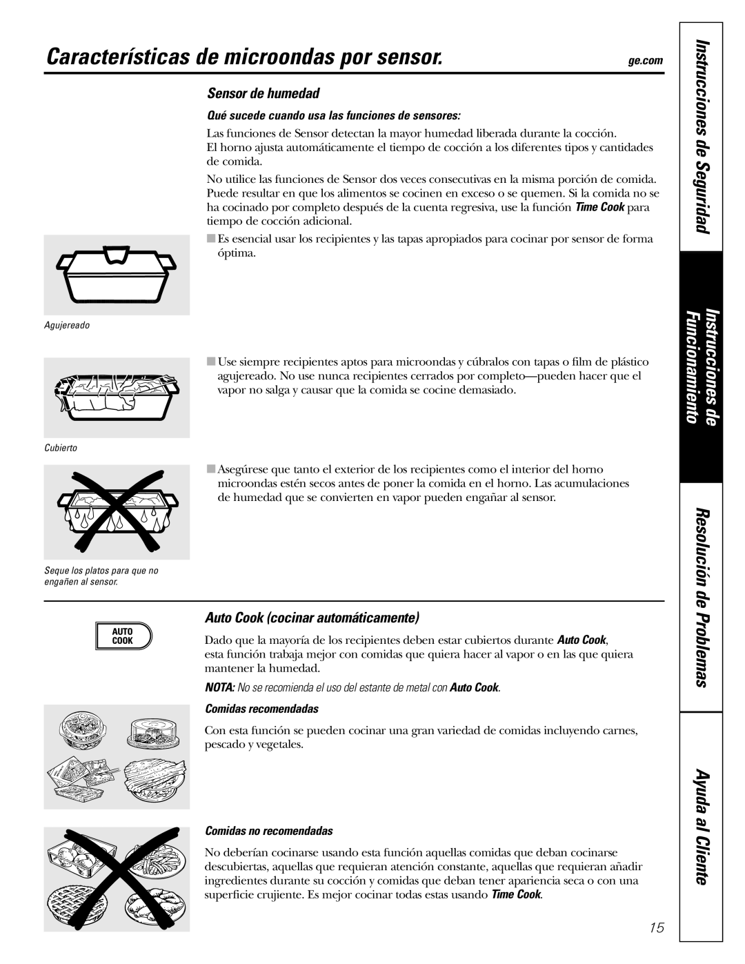 GE JVM1490SS, JVM1490WH Características de microondas por sensor, Sensor de humedad, Auto Cook cocinar automáticamente 