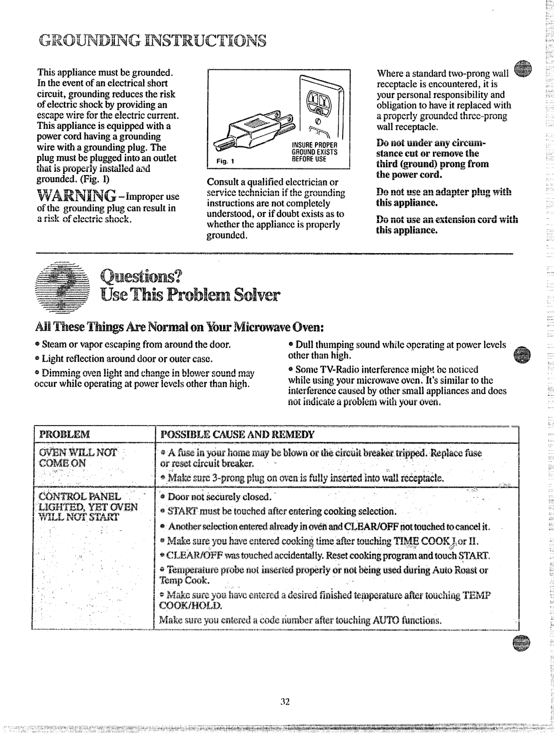 GE JVM150 manual Donotusean extensioncordwith, Thisappliance ~ Shin or vaporescapingfromaroundthedoor 