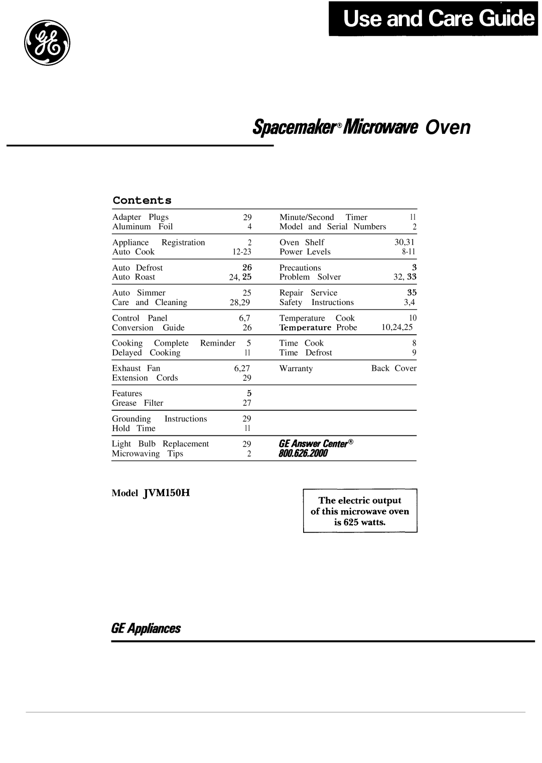 GE JVM150H warranty Spacemaker@Mic~we Oven 