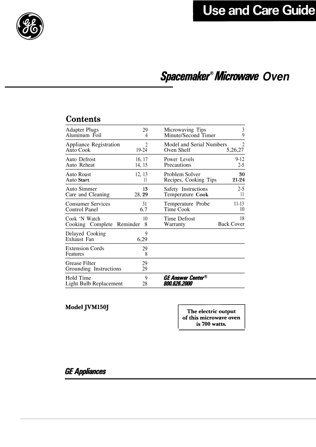 GE JVM150J warranty SpacemakefMicwwe Oven 