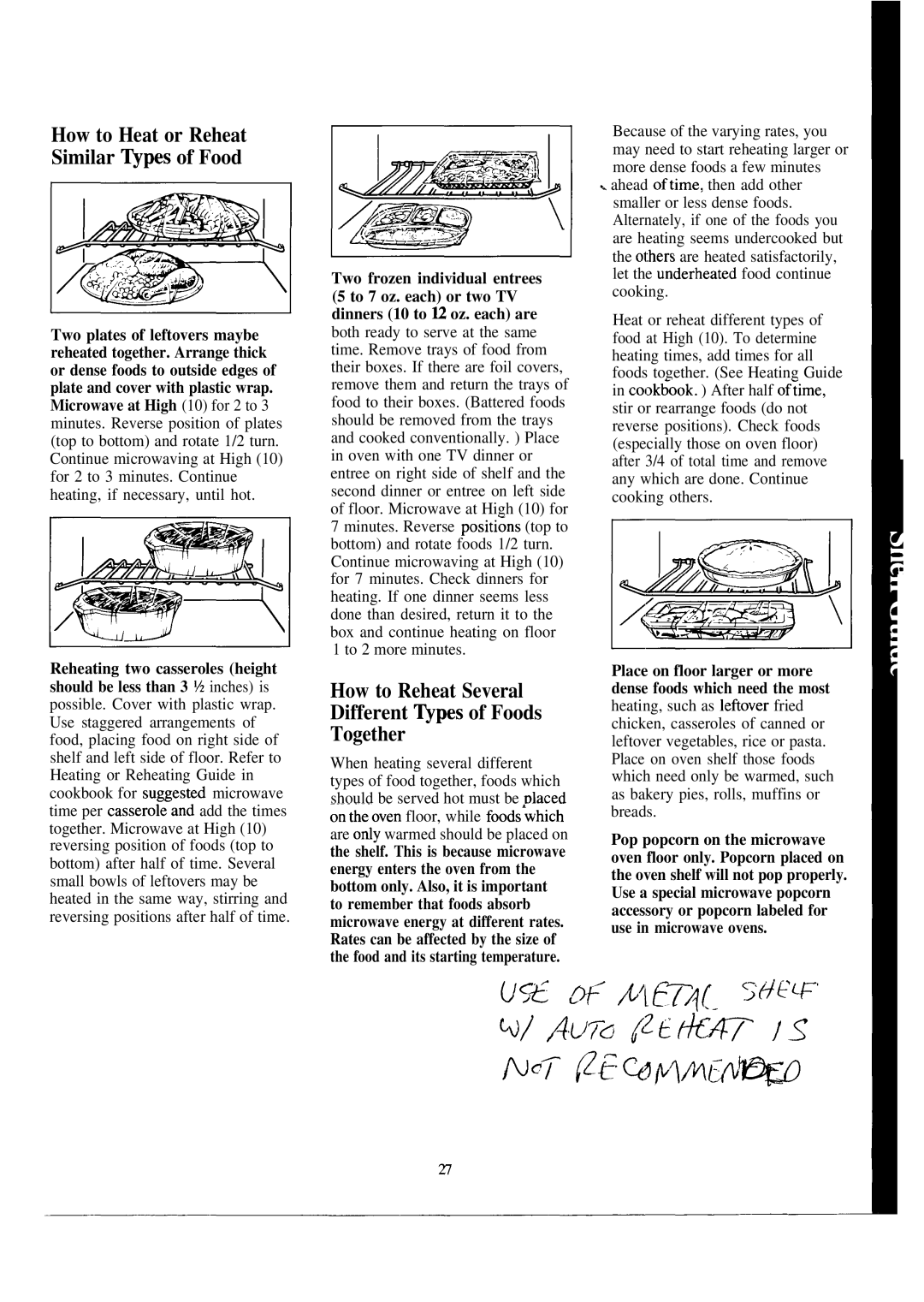 GE JVM150J warranty How to Reheat Several Different ~pes of Foods Together, How to Heat or Reheat Similar ~pes of Food 