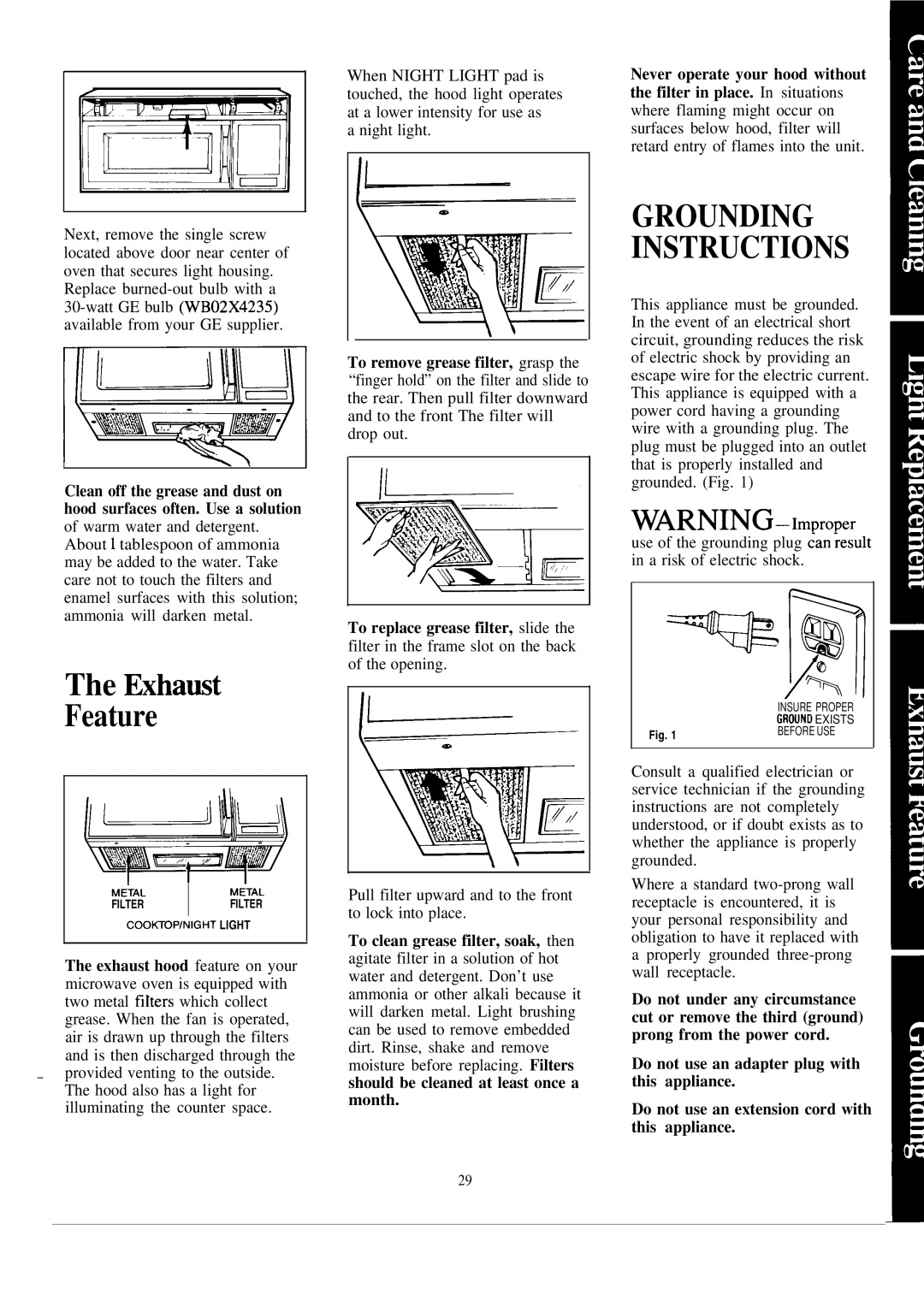 GE JVM150J warranty Exhamt Feature, Grounding Instructions 