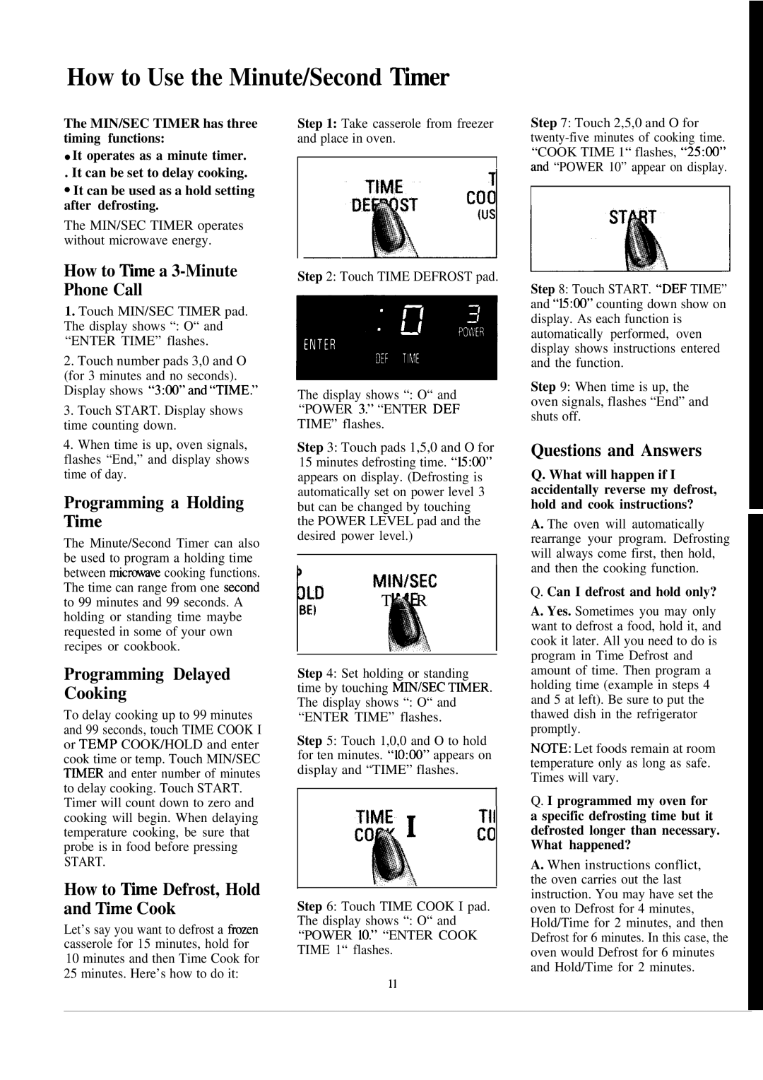 GE JVM152H warranty How to Use the Minute/Second ~mer, How to ~me a 3-Minute Phone Call, Programming a Holding ~me 