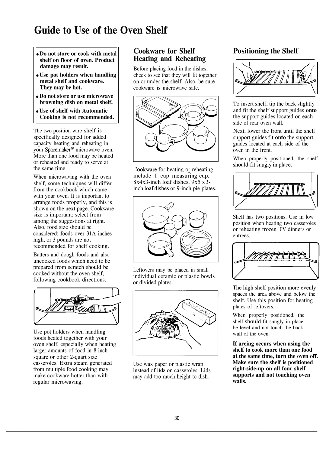 GE JVM152H Guide to Use of the Oven Shelf, Positioning the Shelf, Use of shelf with Automatic Cooking is not recommended 