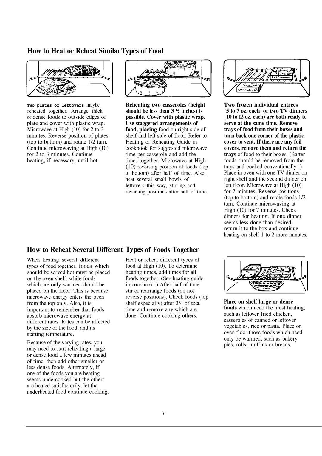 GE JVM152H warranty How to Heat or Reheat Similar~pes of Food, How to Reheat Several Different ~pes of Foods Together 