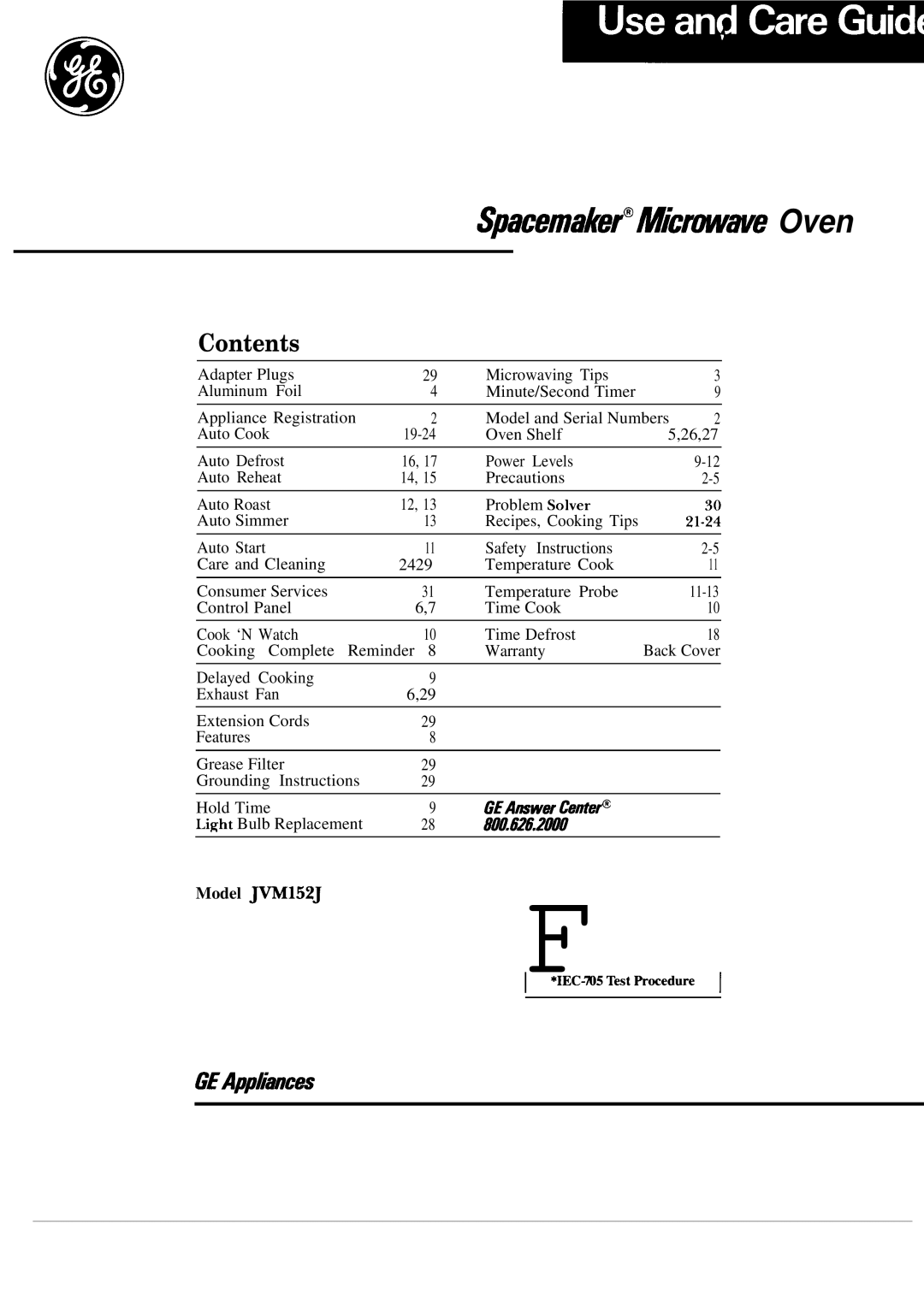 GE JVM152J manual SpacemakerMicmwe Oven 