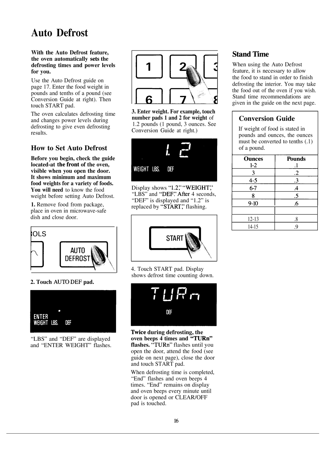 GE JVM152J manual Stind ~me, Conversion Guide, How to Set Auto Defrost, Touch AU~ DEF pad 