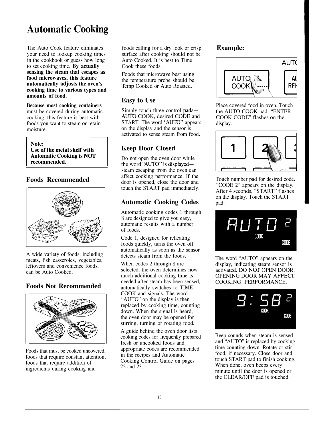 GE JVM152J manual Automatic Cooting, Automatic Cooking Codes 