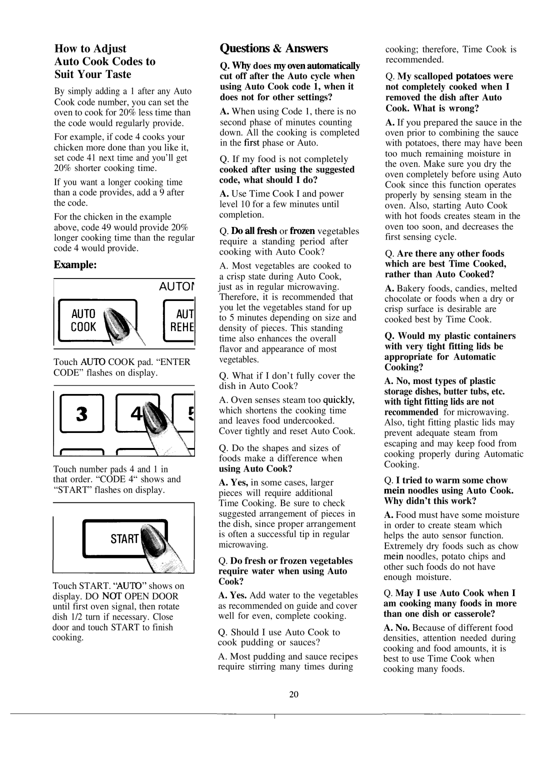 GE JVM152J manual How to Adjust Auto Cook Codes to Suit Your Taste, Emmple, Questiom & Amwers 