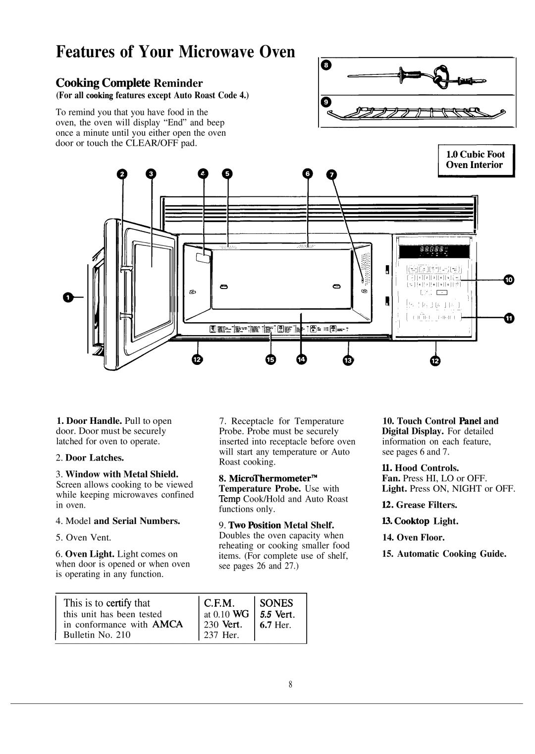 GE JVM152J manual Features of Your Microwave Oven, CooKng Complek Reminder 