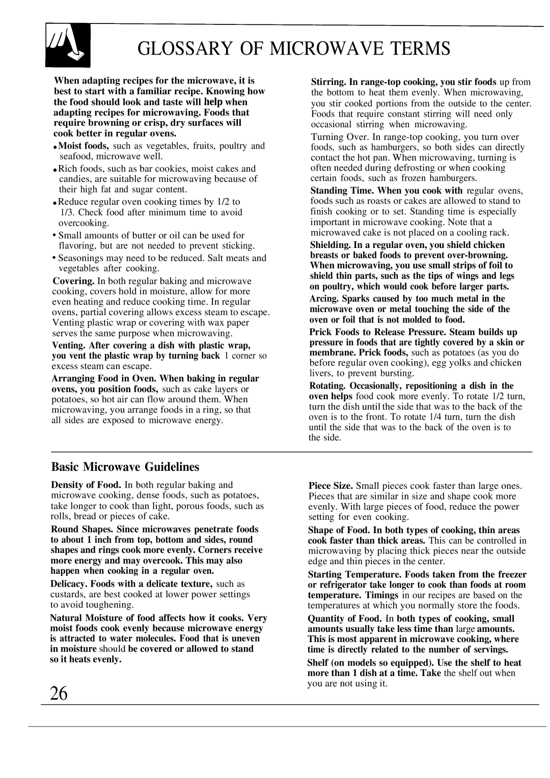 GE JVM172K, JVM152K, JVM150K, JVM153K warranty Glossary of Microwave Terms, Basic Microwave Guidelines 